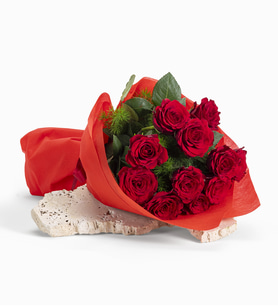 Kırmızı Elyaf Bukette 11 Kırmızı Gül